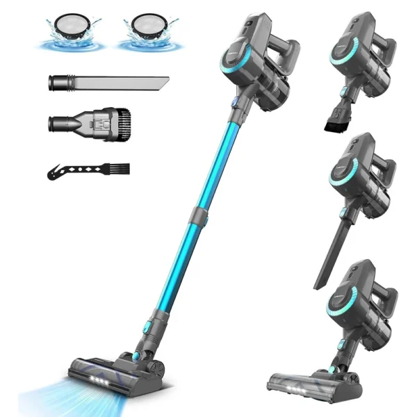 Aspiradora Vertical sin Cable YISORA N300 20Kpa Ultra Ligera para Alfombras, Suelos Duros, Autos y Pelos de Mascota, Recipiente sin Bolsa